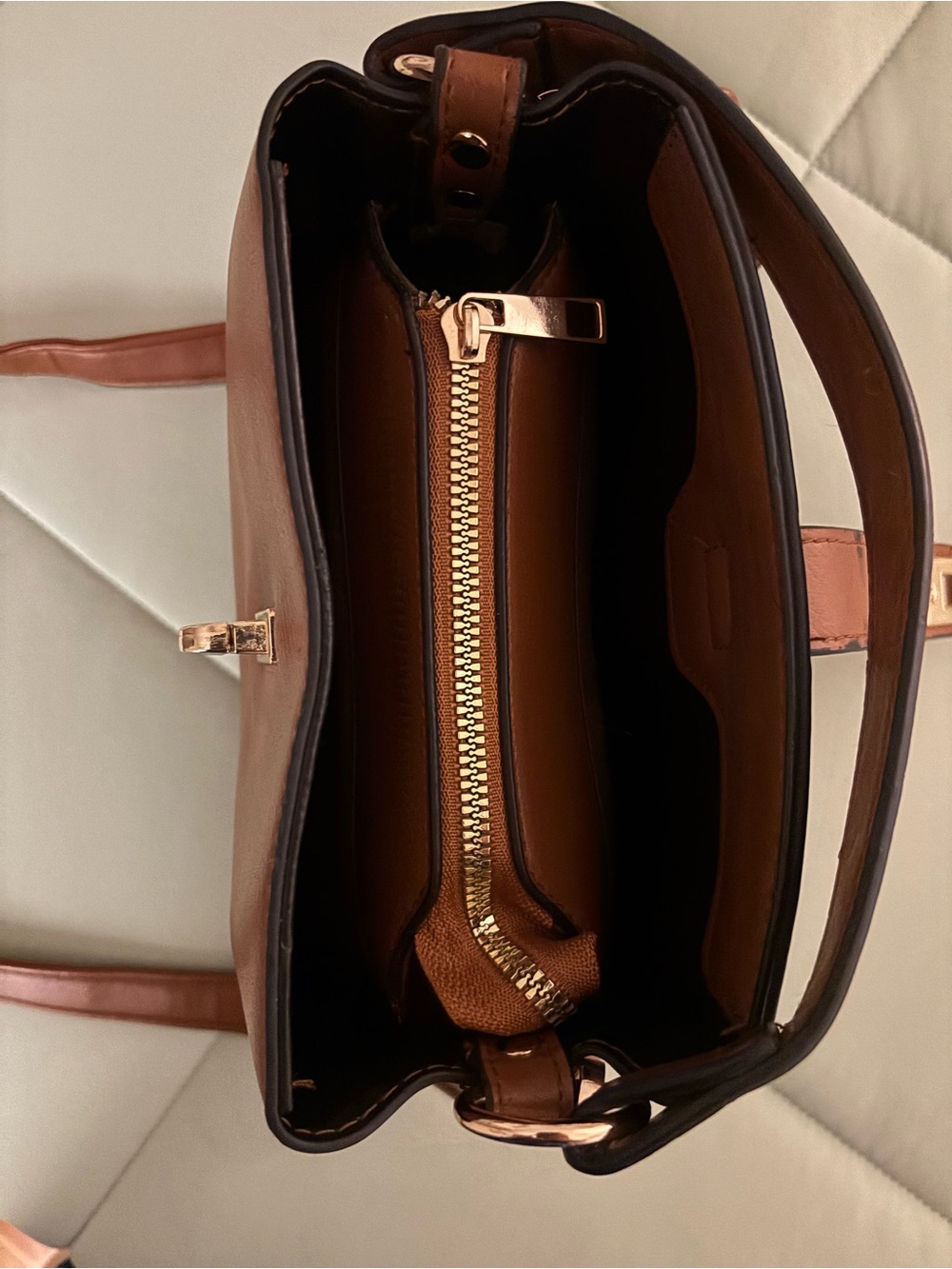 Structured Brown Women's Tote Bag with Gold Hardware